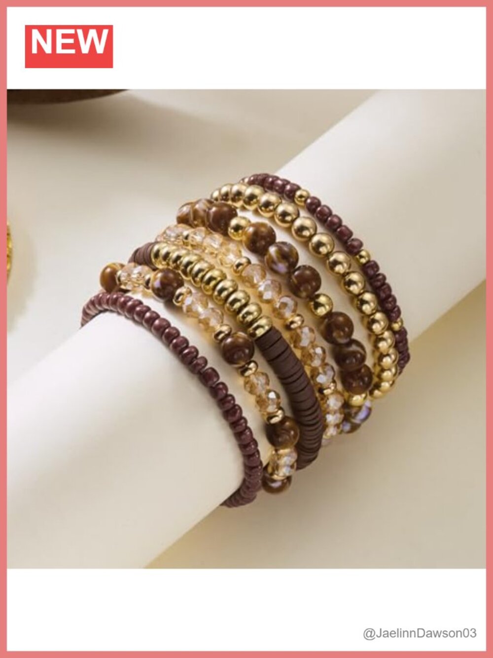 Boho Multilayer Beaded Stretch Bracelet Set - Stackable Gold Brown Beads